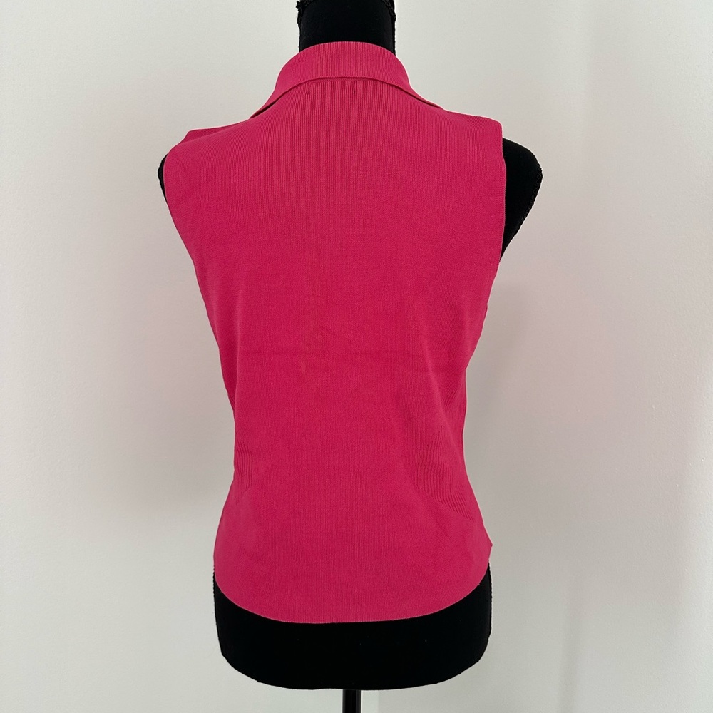 Pink Ribbed Sleeveless Button-Up Top - Picture 3 of 4